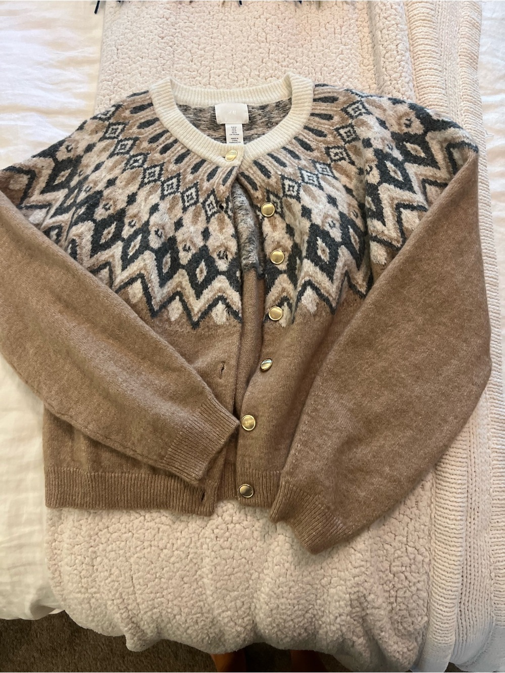 H&M Beige Fair Isle Button-Front Cardigan